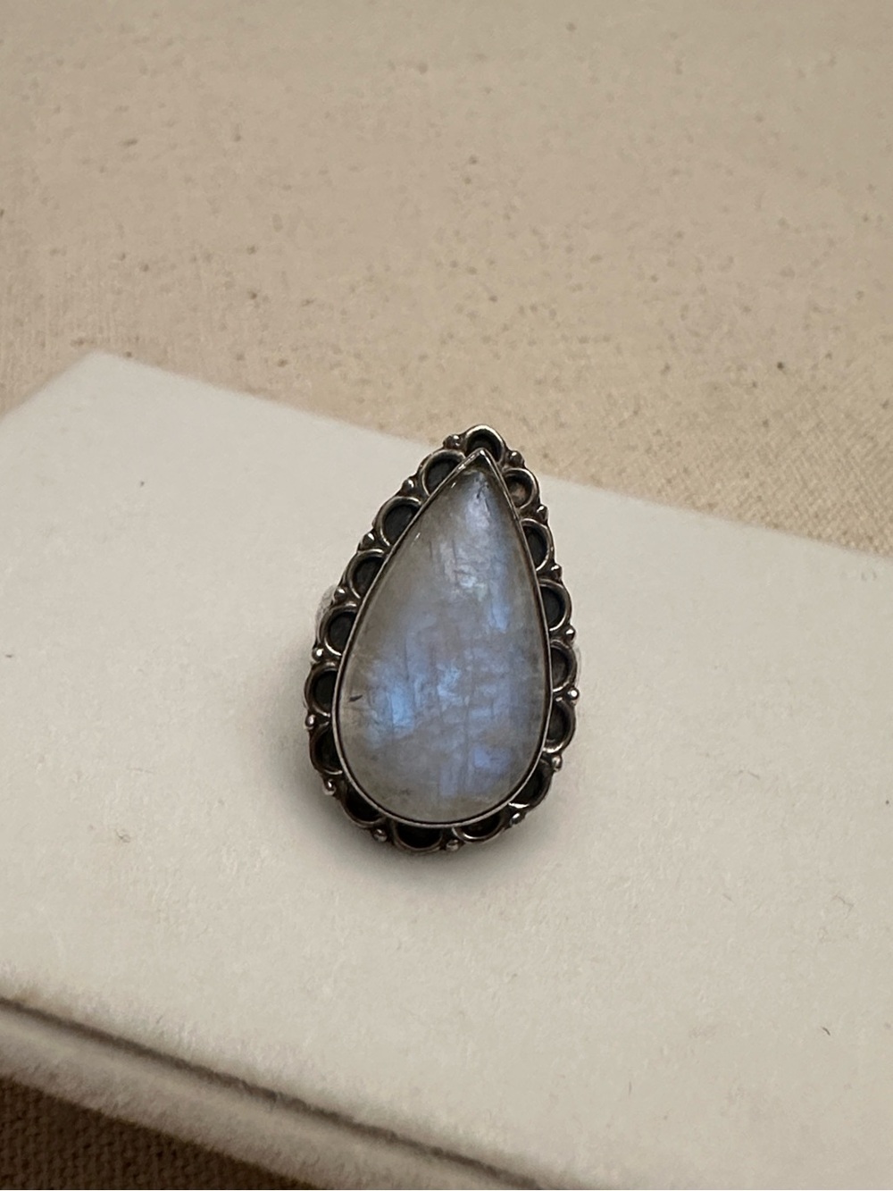 Sterling Silver Teardrop Rainbow Moonstone Ring - Picture 3 of 8